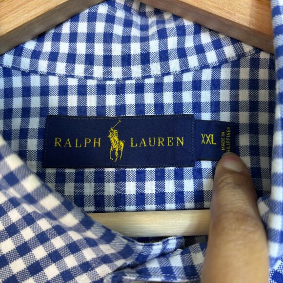 Ralph Lauren Gingham Oxford Mens Shirt Sz XXL Blue White Cotton Business Preppy - Picture 8 of 10